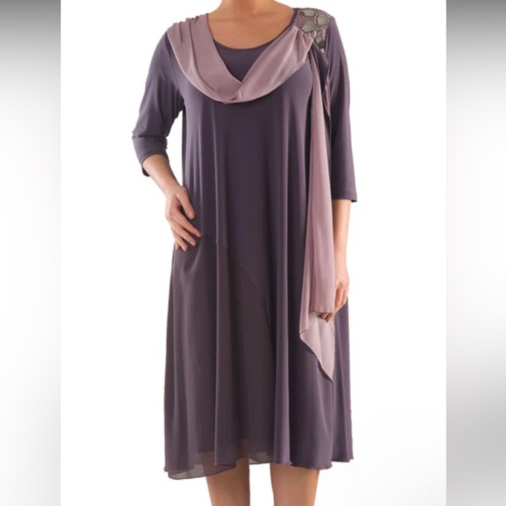 NEW La Mouette Women's Plus Size Purple Embellished Chiffon Layer Cocktail Dress
